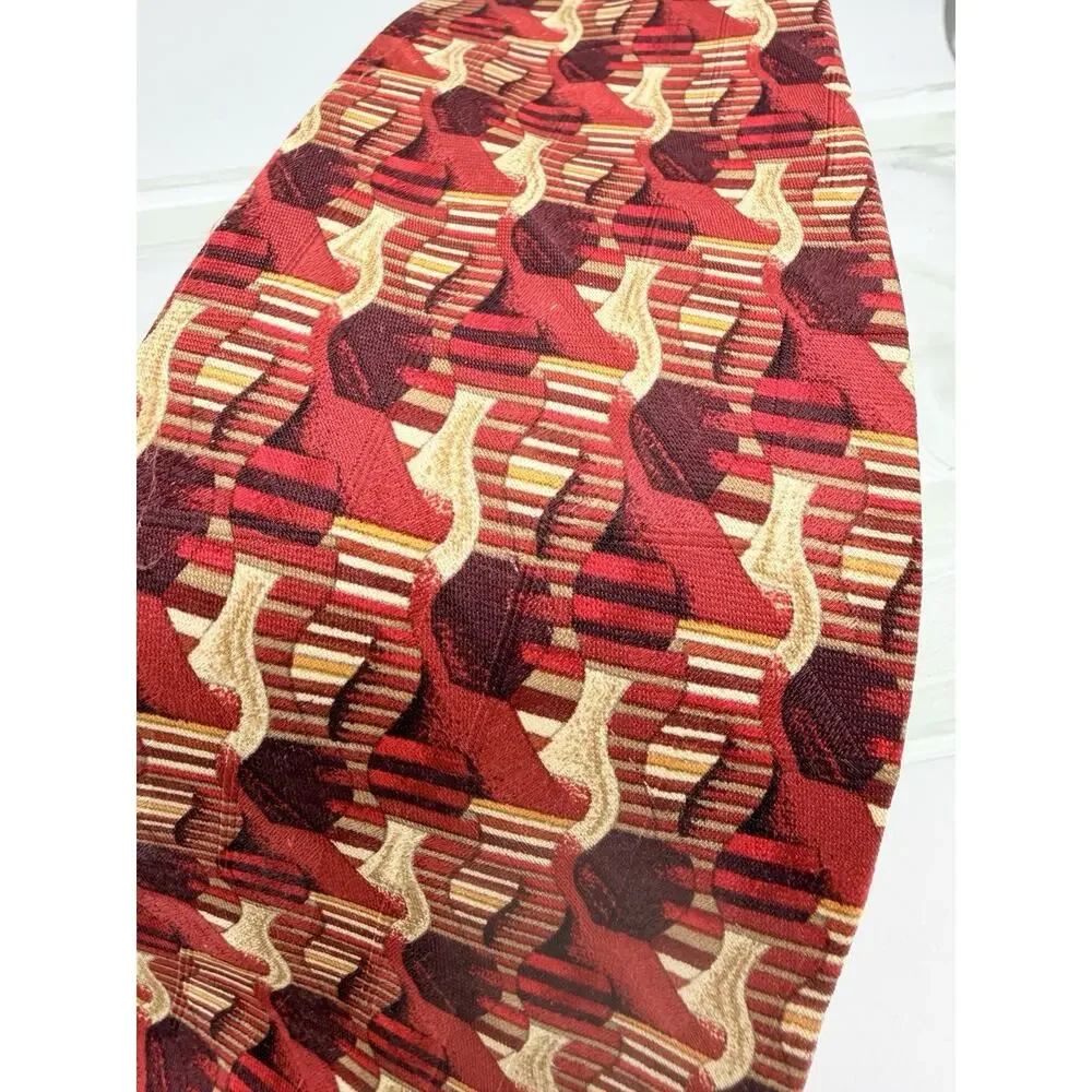 Ermenegildo Zegna Silk Tie Vintage Red Geometric Abstract Mens Necktie Italy